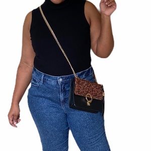 Aldo Crossbody Bag Cheetah Leopard Print Mixed Material Fringe Tassel